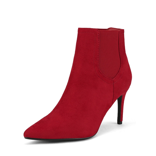 Pointed Toe Stiletto Ankle Booties - RED SUEDE -  0